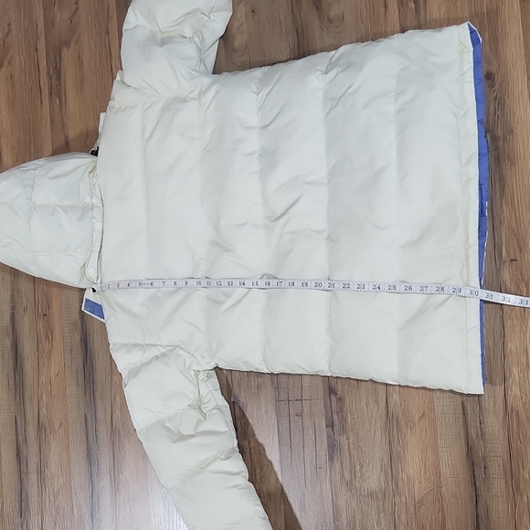 LANDS' END Ivory Blue Reversible Nylon & Down Puffer Coat with Detachable Hood - Picture 13 of 15